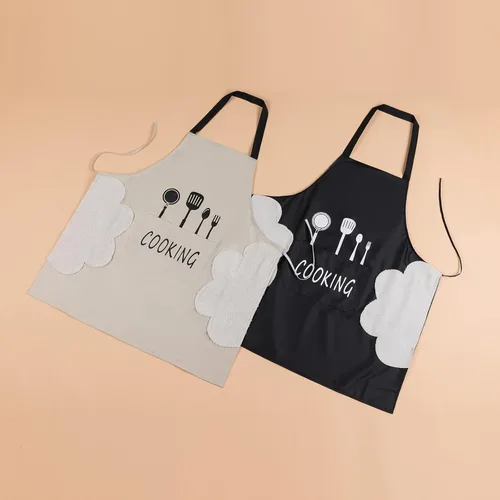 Miniatura 7 de Paquete de 2 delantales de cocina con toallita de mano, resistente a las gotas de agua con 2 bolsillos, delantales de cocina para mujeres y hombres