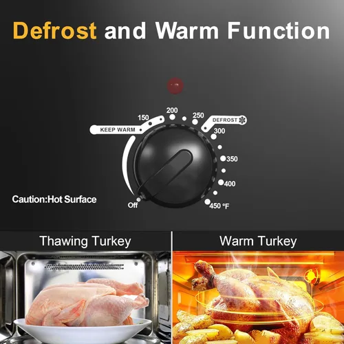 Miniatura 3 de Sunvivi Horno asador eléctrico de 18 cuartos de galón, 22 libras, con tapa autorociante, asador de pavos con función única de Negro