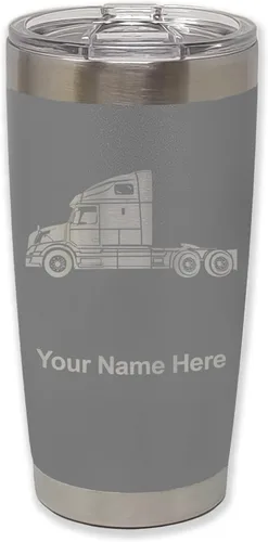Miniatura 34 de LaserGram Taza aislada al vacío de 20 onzas, cabina de camión, grabado personalizado incluido (negro)