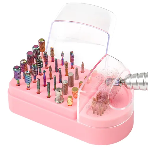 Miniatura 10 de Soporte para brocas de uñas 2 en 1 y estuche para cepillos de limpieza, 30 agujeros, a prueba de polvo, para arte de uñas, caja de almacenamiento
