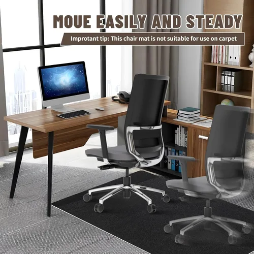 Miniatura 2 de Tapete para silla de oficina, para suelos de madera dura, manta grande antideslizante y fácil de limpiar (negro, 48 x 36 pulgadas).