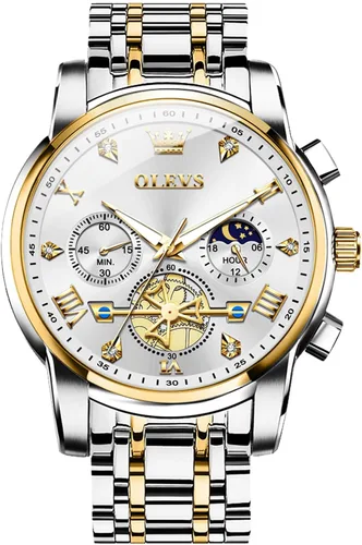 Miniatura 12 de OLEVS Relojes para hombre de acero inoxidable con cronógrafo, reloj de pulsera grande analógico de cuarzo, relojes de vestir impermeables de moda