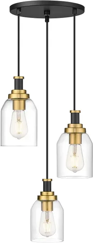 Miniatura 20 de Zeyu Lámpara Colgante Moderna de Oro, Lámpara Colgante de Vidrio de 1 Luz para Cocina y Comedor, Soporte de Vidrio Transparente, Acabado en Negro