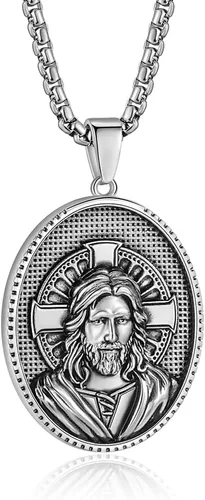 Collar de patrón de santo, San Miguel/Virgen María/Rafael/Judá/Cristóbal/Benedicto/José/Patricio/Francisco/Florián/Tomás/Antonio, acero inoxidable