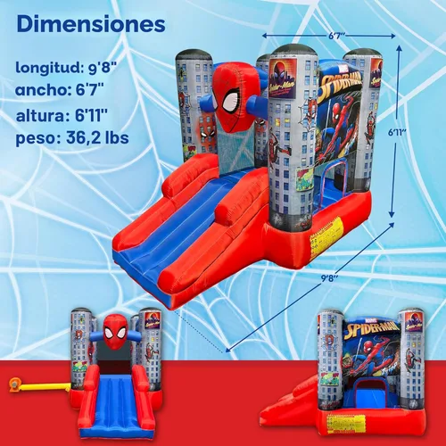 Miniatura 3 de Funormous Marvel Spider-Man Casa de Rebote Inflable con Tobogán, Castillo Hinchable de Spiderman para Niños, Interior y Exterior, Plus Soplador