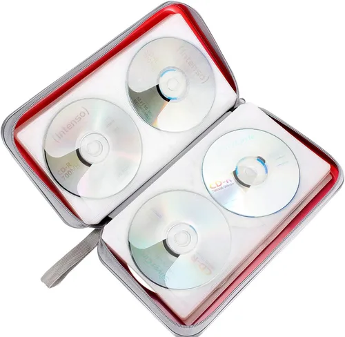 Miniatura 5 de Siveit Funda para CD, soporte para 80 CD/DVD, carteras para CD/DVD, estuches duros de plástico para CD/DVD, organizador de almacenamiento para Rojo