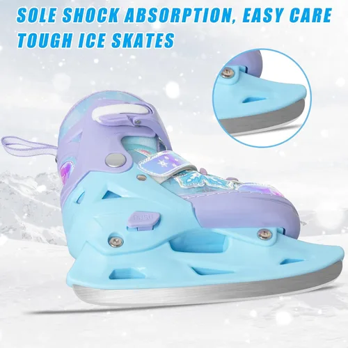 Miniatura 7 de Patines de hielo ajustables Nattork para niños - 4 tallas ajustables con cordones, patines de hockey con forro de felpa cálido, soporte de tobillo