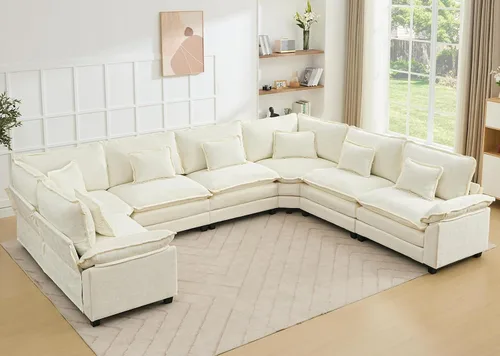 Miniatura 41 de Juego de sofá seccional modular de gran tamaño, sofá de nube convertible de asiento profundo, sofá esquinero grande en forma de L con cojines Beige