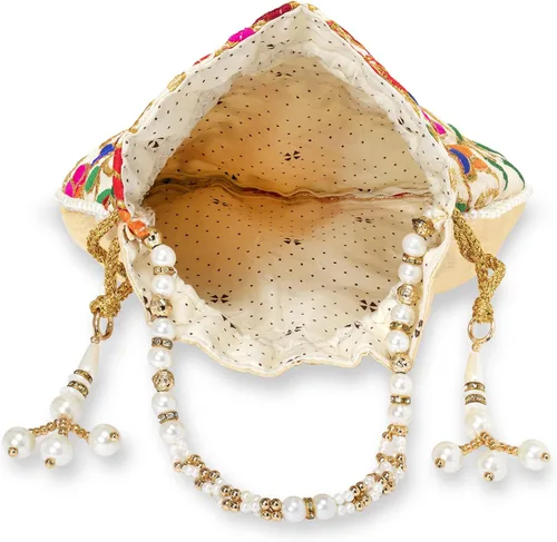 Miniatura 8 de Bolso de mano étnico de seda con perlas Batwa con asa para mujer