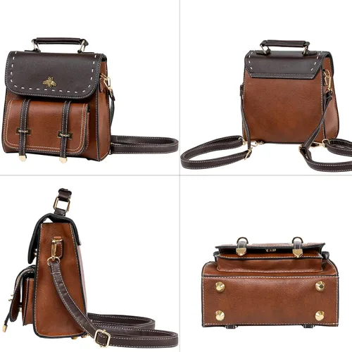 Miniatura 2 de KOOIJNKO Mochila pequeña de moda para mujer, estilo retro, estilo casual, diseño de contraste de color, Marrón, Mochilas Daypack