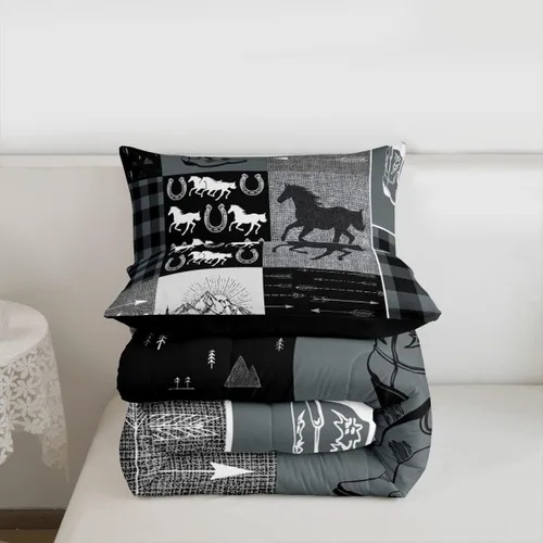 Miniatura 26 de Juego de edredón de oso y ciervo, tamaño individual, ropa de cama de animales salvajes de caza, colcha rústica de cabaña, casa de campo, cuadros
