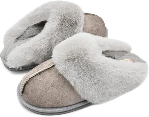 Miniatura 2 de KuaiLu Pantuflas mullidas de espuma viscoelástica doble para mujer, acogedoras con soporte de arco cálido, pantuflas de meter cómodas