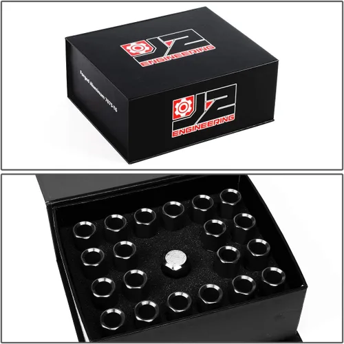 Miniatura 7 de J2 Engineering Juego de 20 piezas de tuercas de orejeta de aluminio 7075 de extremo abierto alto M12 x 1.5 con adaptador de dado, negro, se ajusta a