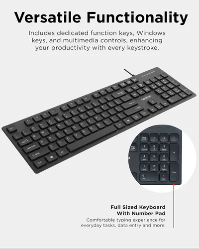 Miniatura 4 de Lenovo Teclado USB-C con cable 305 con teclado numérico, teclado de tamaño completo, diseño delgado, negro, conectividad USB-C, función dedicada