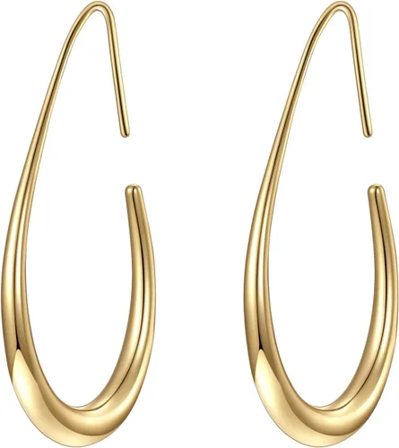 Aretes de aro ligeros con forma de lágrima para mujer, chapados en oro blanco de 14 quilates, grandes y ovalados, de alto pulido, joyería de regalo
