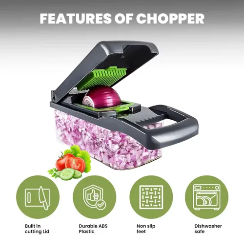 Miniatura 4 de Cortador de verduras 16 en 1 con contenedor Mandolina Cortador de verduras Cebolla Patata Fruta Alimentos Manual Gadget de cocina para cocina Acero