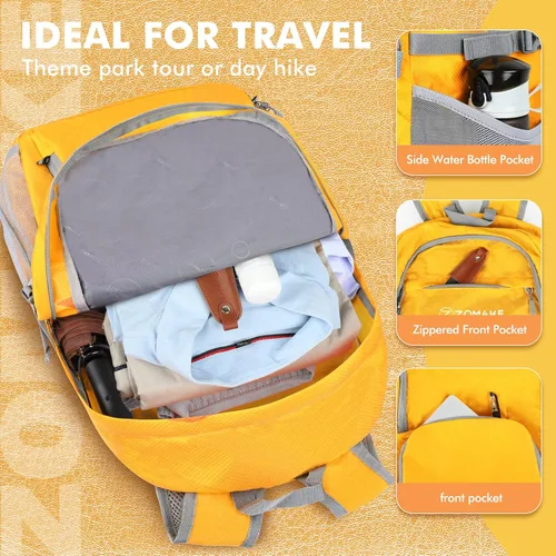 Miniatura 4 de ZOMAKE Mochila plegable ligera de 30 L, mochilas de senderismo plegables resistentes al agua Mochila plegable compacta para viajes (amarillo)