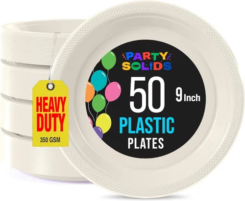 Miniatura 49 de Exquisite Party Solids - Platos de plástico naranja para suministros de fiesta, platos desechables de 10 pulgadas, 50 piezas, juego de vajilla