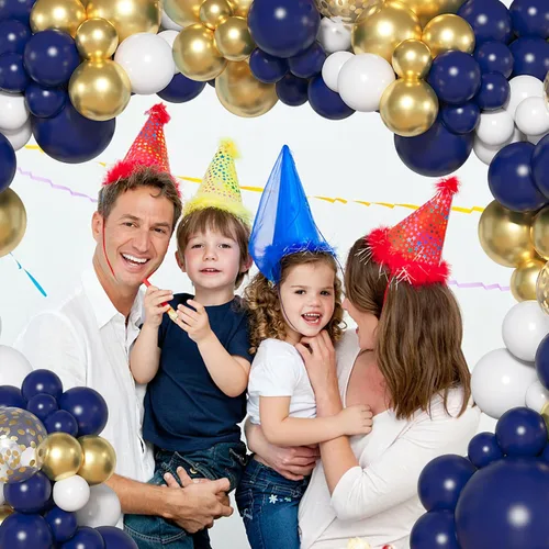 Miniatura 6 de Ouddy Life Kit de arco de guirnalda de globos azul marino y dorado, decoraciones de graduación de 2026, globos de confeti dorado y blanco, corona
