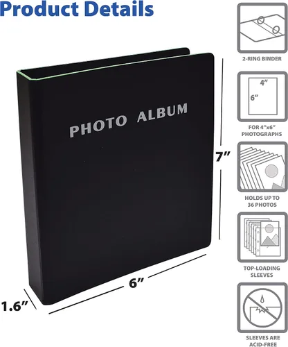 Miniatura 3 de Better Office Products Álbum de fotos para fotos de 4 x 6 pulgadas, mini carpeta de fotos de tapa dura de 2 anillas, capacidad para 36 fotos de 4 x
