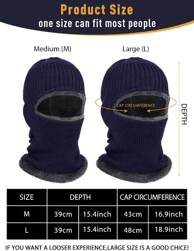 Miniatura 20 de Pasamontañas de punto calentador resistente al viento sombrero que cubre la cara para hombres mujeres forro polar deportes al aire libre