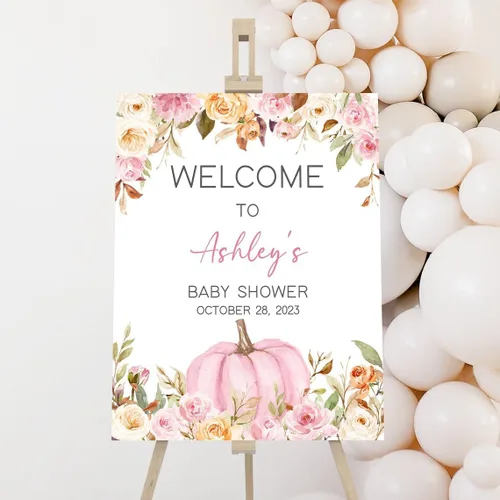 Miniatura 21 de Cartel de bienvenida de baby shower, cartel de bienvenida editable con texto en inglés "It's a Girl Woodland", letrero de bienvenida de baby shower
