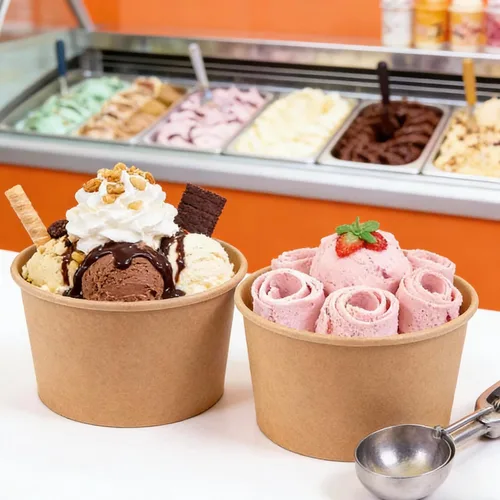 Miniatura 7 de PakTalk Recipientes de papel para sopa con tapas, paquete de 50 cuencos de sopa marrones, tazas biodegradables para helado con tapas para sopa