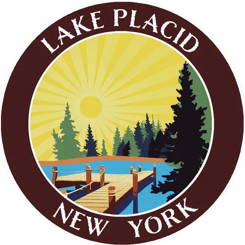 Lake Dock - Lake Placid - Nueva York 3.5" DIY Adhesivo de vinilo adhesivo de aventura vacaciones tema novedad apliques Rojo y marrón