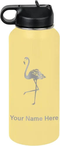 Miniatura 57 de LaserGram Botella de agua personalizada, flamenco, acero inoxidable de doble pared aislada al vacío con popote superior, regalo grabado