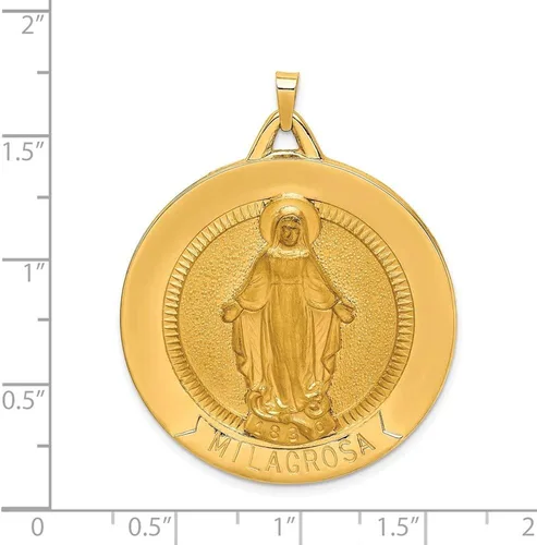 Miniatura 4 de 14k Yellow Gold Solid PolishedSatin Large Raised Round Milagros Medal Pendant