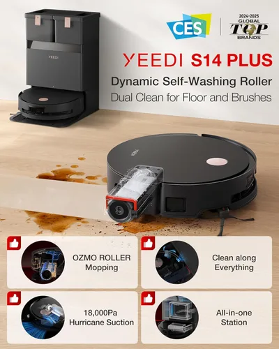 Miniatura 2 de Yeedi Robot aspirador y trapeador S14 Plus, succión de 18,000 Pa, mopa con rodillo OZMO, ZeroTangle 2.0, sensor TruEdge 3D, estación todo en uno