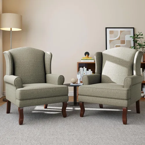 Miniatura 17 de Silla decorativa de respaldo alto, sillón tapizado en tela con patas de madera maciza, sillón retro, cómodo sofá individual, asiento de lectura