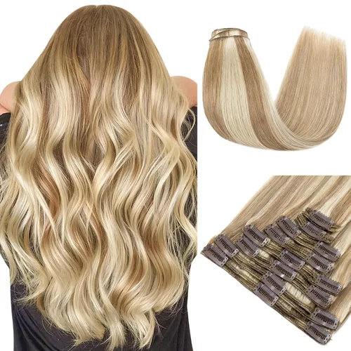 Miniatura 16 de 10 –22 pulgadas doble trama extensiones de cabello 100% humano clip en de trama Grado 7 a calidad Grueso Largo Suave Sedoso recta 8pcs 18 Clips