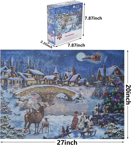 Miniatura 2 de Rompecabezas de 500 piezas para adultos, rompecabezas grande de 27 x 20 pulgadas, decoración de Papá Noel de invierno para fiestas familiares