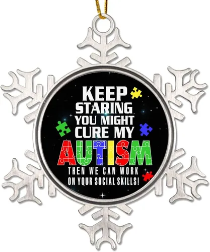 Miniatura 13 de Live Love Accept Autism Heartbeat Adornos para árbol de Navidad, decoración de autismo, rompecabezas divertido para colgar en Navidad
