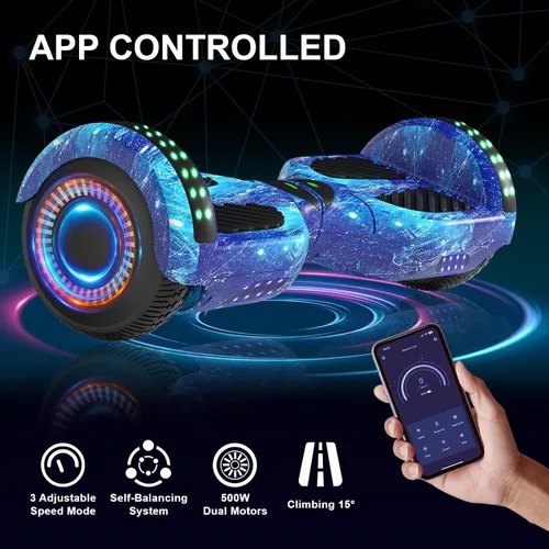 Miniatura 5 de Kids Scooter with Bluetooth Speaker & Corlorful LED Lights, Dual 250W Motor 7.5 Mph Speed, Gifts for All Ages Azul Galaxia