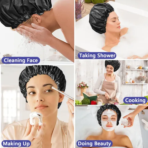 Miniatura 7 de 1 pieza de gorro de ducha, gorro de baño de doble capa y ajustable para la ducha, gorro de pelo extragrande reutilizable para mujer, exterior