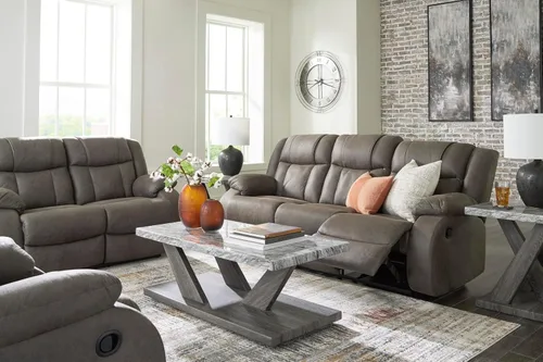 Miniatura 20 de Signature Design by Ashley First Base - Sofá reclinable manual de piel sintética contemporánea, color gris