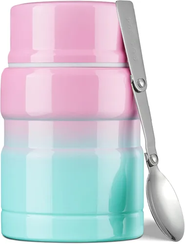 Miniatura 16 de Charcy Termo de 17oz para alimentos calientes, contenedor de comida aislado para almuerzo con cuchara plegable QB - Negro