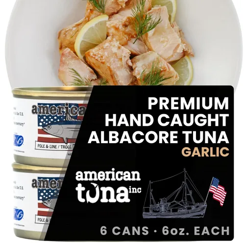 Miniatura 11 de American Tuna Pescado de atún blanco silvestre capturado en poste de grado sushi, sin sal añadida, (12) latas de 3.5 onzas Cosechado