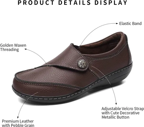 Miniatura 2 de Geoeleph - Mocasines de cuero para mujer, cómodos, planos, para caminar, con cordones, informales
