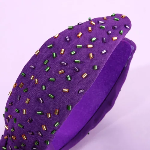Miniatura 4 de Diademas de Mardi Gras - Diadema anudada de color morado, verde, amarillo, para cumpleaños, diadema, terciopelo ancho, turbante para mujeres