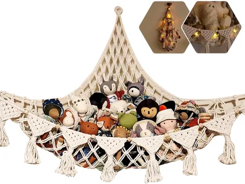 Hamaca de almacenamiento de juguetes de peluche para colgar en la pared, organizador colgante de esquina para dormitorio, soporte de juguetes de