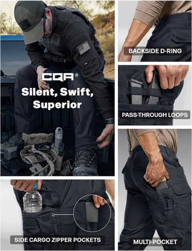 Miniatura 63 de CQR – Pantalones tácticos elásticos tipo cargo para hombre, resistentes al agua, de tela ripstop (antidesgarros), ligeros, ideales para uso diario