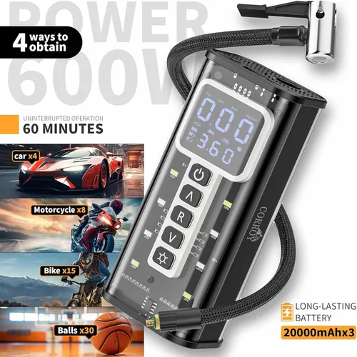 Miniatura 2 de Inflador de neumáticos Corroy Compresor de aire portátil, inflador de neumáticos inalámbrico de 150 PSI con indicador digital y luz LED, bomba