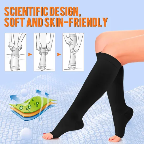 Miniatura 5 de Calcetines de compresión de cobre para mujeres y hombres, punta abierta, 15-20 mmHg, es el mejor apoyo para la recuperación de la circulación y uso