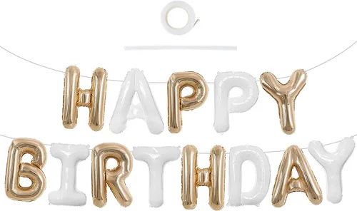 Miniatura 58 de TONIFUL Pancarta de Globos Negros de Feliz Cumpleaños de 16 Pulgadas con Letras de Papel de Aluminio Mylar, Cartel Banderín Reutilizable