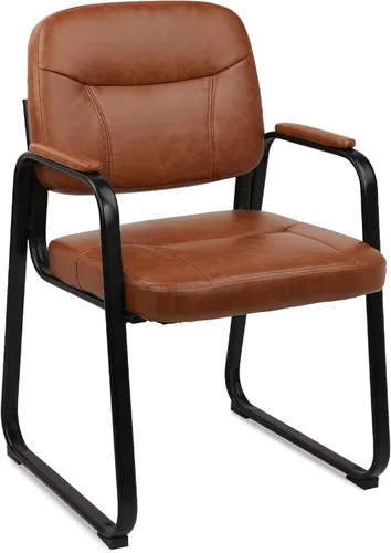 Miniatura 35 de CLATINA Sillas de recepción de espera sin ruedas, silla de invitados de cuero con brazos acolchados, modernas sillas de escritorio de oficina marrón