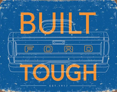 Desperate Enterprises Letrero de hojalata resistente de Ford Built - Decoración nostálgica de metal vintage para pared, fabricado en Estados Unidos