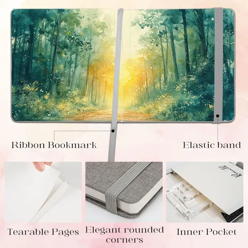 Miniatura 5 de Cuaderno de Bocetos de Acuarela, 5.5" x 5.5" Libros de Bocetos Artista Cuaderno de Papel de Acuarela de Algodón, Cubierta de Lino con Pluma de Agua
